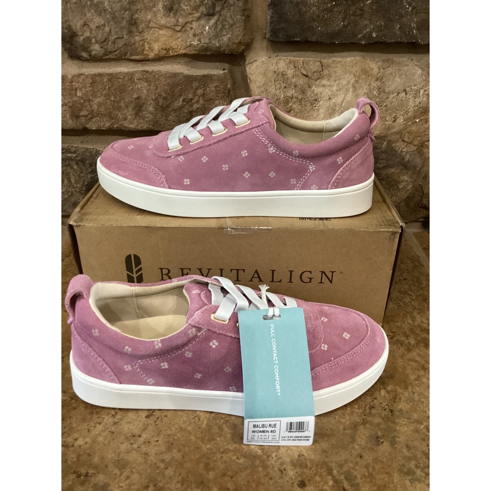 Revitalign Waco Malibu Rue Sneakers Pink Suede Floral Women Size 8D New